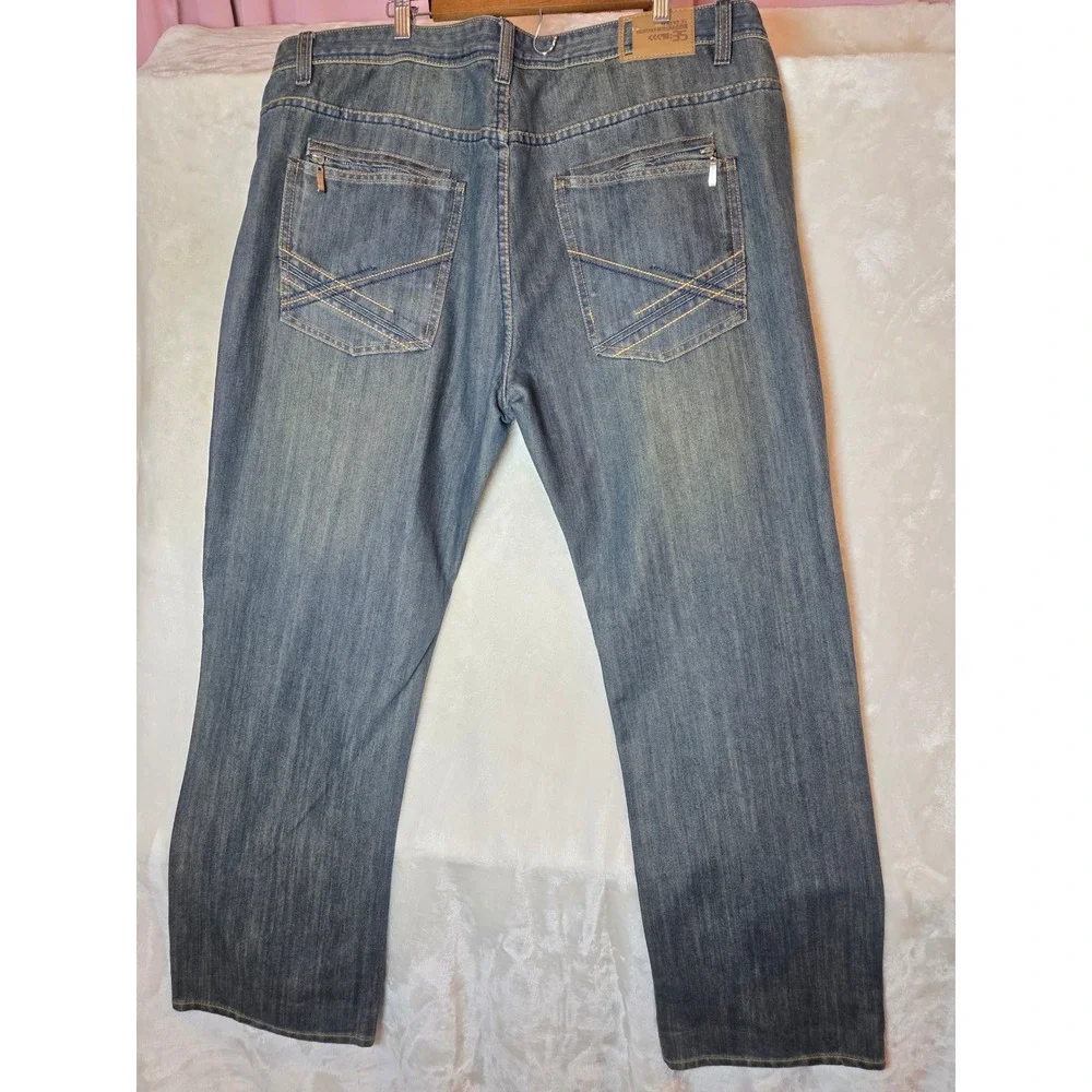 Five Elementz Mens Blue Denim Straight Leg Jeans W42 L32 Zipper‎ Back Pockets